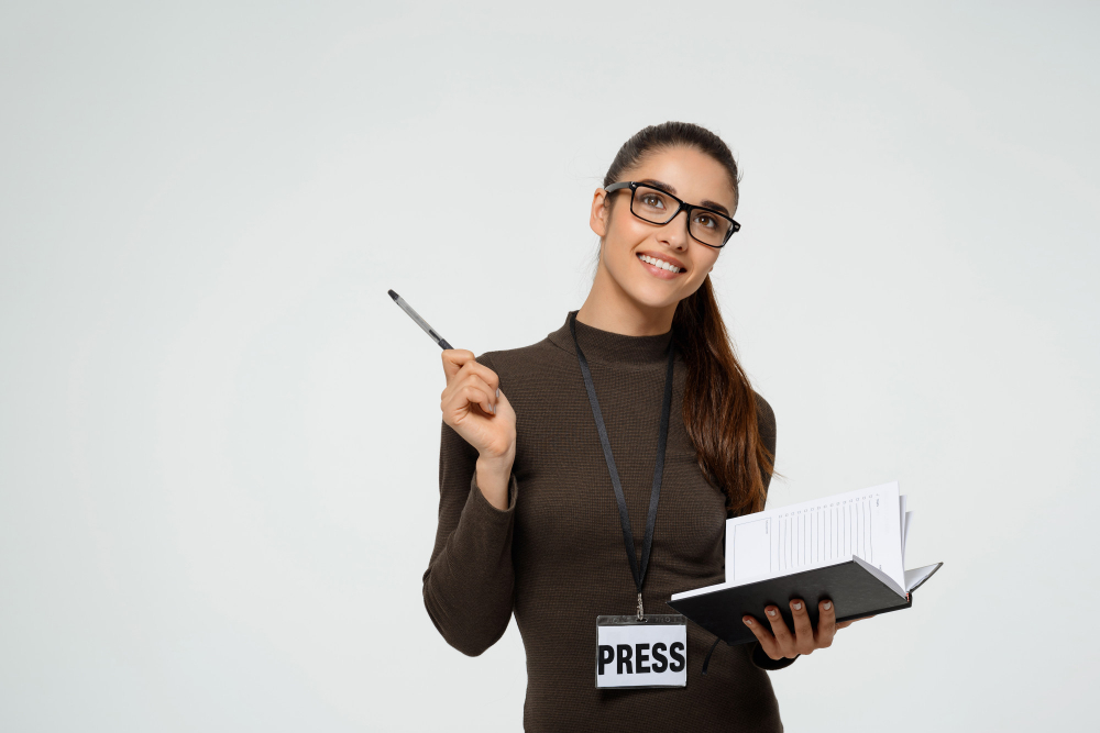 smiling-woman-journalist-writing-taking-interview